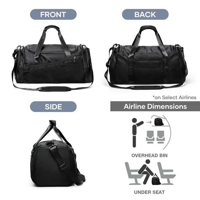 Sac de sport sac polochon de voyage avec poche humide et compartiment à chaussures pour hommes femme