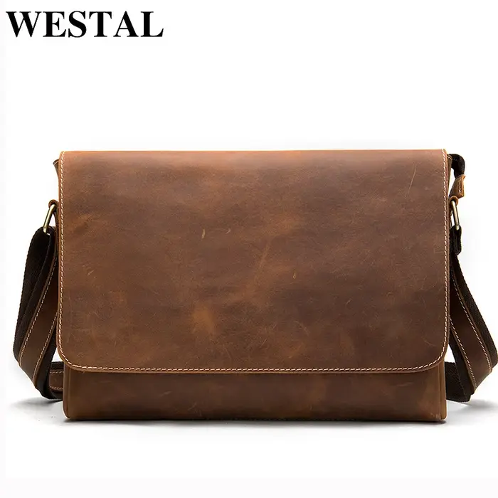 WESTAL Crazy Horse cuir hommes porte-documents pochette d'ordinateur sacs de bureau pour hommes couv