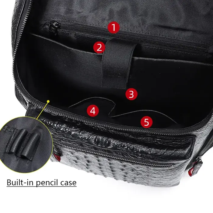 Sac à dos en cuir de crocodile véritable pour ordinateur portable