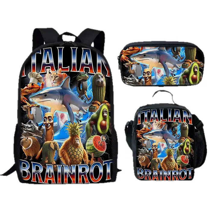 Nouveau Brainrot italien montagne et mer classique étranger bâton de bois sac à dos respirant et Durable sac à dos sac de repas sac à stylos