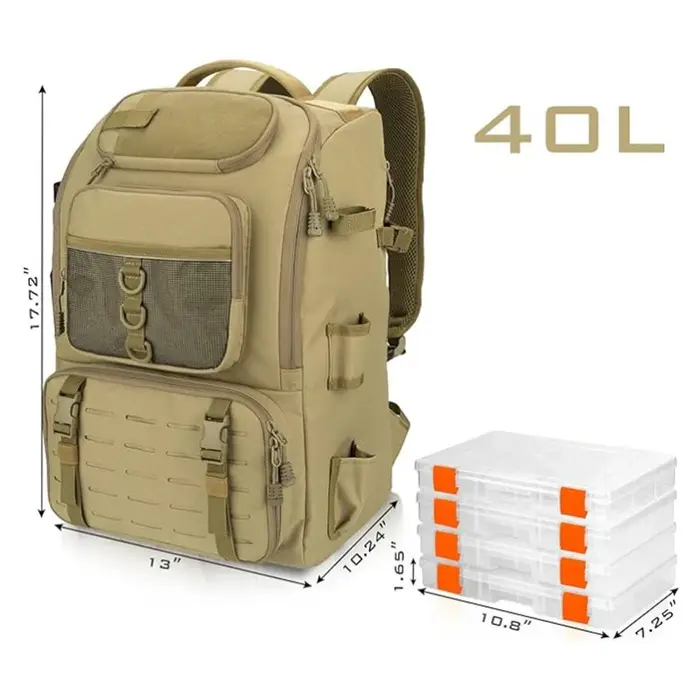 Sac à dos de pêche multifonctionnel 40L pour hommes avec porte-cannes