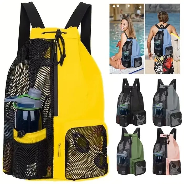 Sac à dos de moto multi-poches en maille avec cordon de serrage et sac intérieur imperméable
