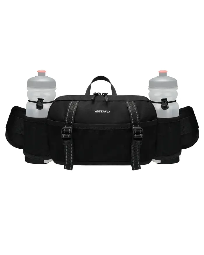 WATERFLY Sac banane de randonnée 3L – Sac de taille avec 2 porte-bouteilles et 9 poches, ceinture ré