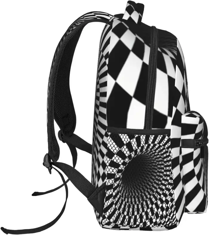 Sac à dos à carreaux noir et blanc pour hommes et femmes