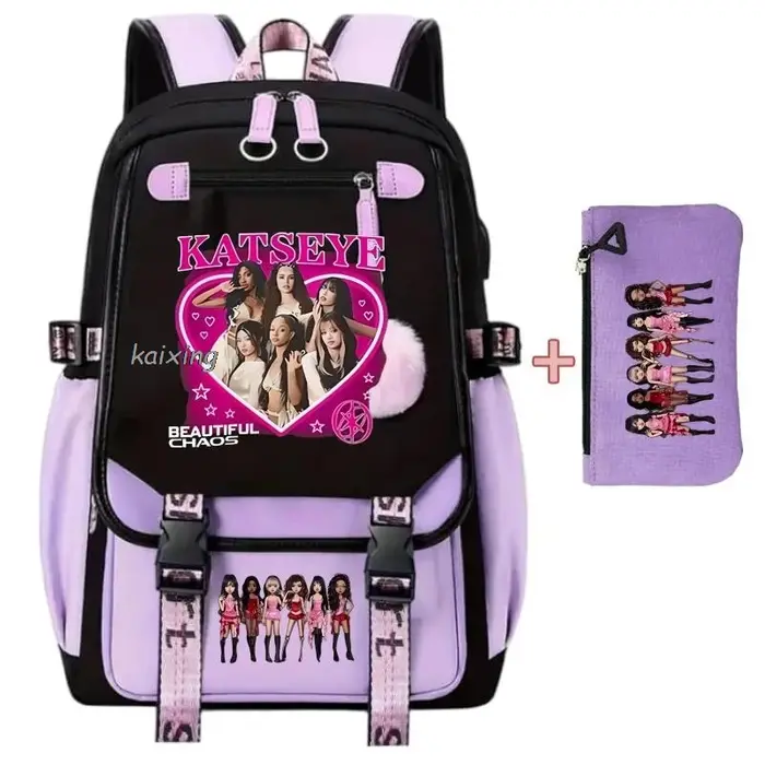 Sac à dos Katseye avec imprimé amusant pour filles, sacs de grande capacité, sacs à dos d'école pour