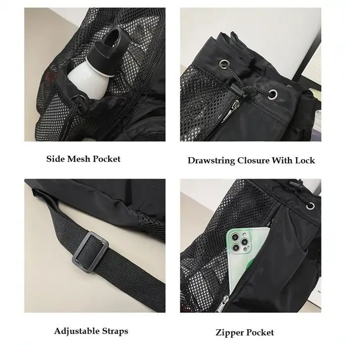 Sac à dos de moto multi-poches en maille avec cordon de serrage et sac intérieur imperméable