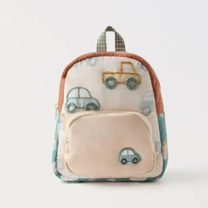 Sac à dos scolaire pour enfants avec broderie de voiture de dessin animé