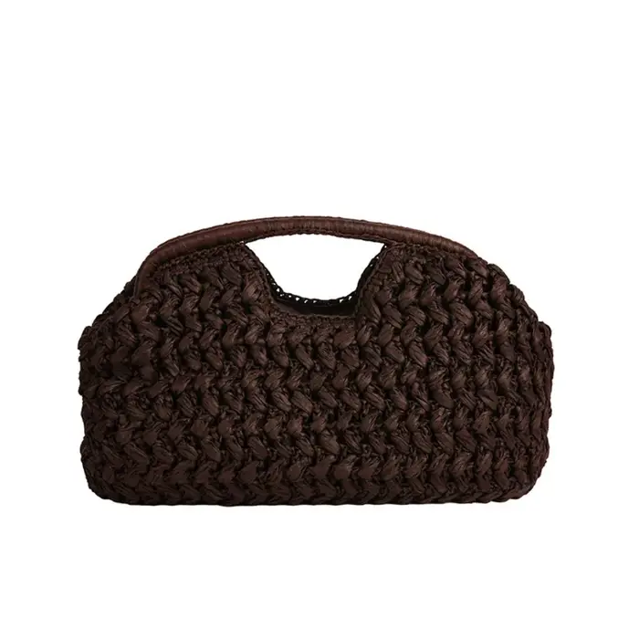 Sac de plage d'été décontracté en paille tressée, grande capacité, style demi-lune simple