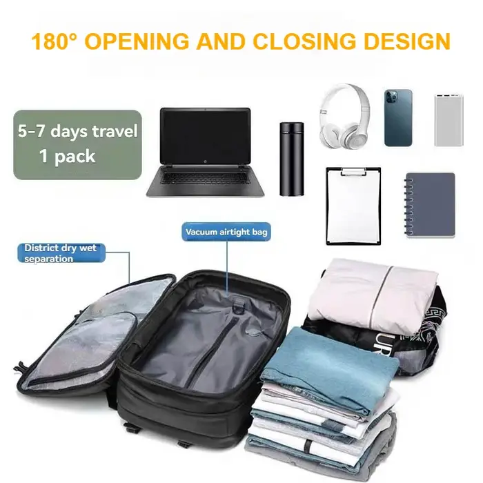 Sac à dos de voyage à compression sous vide 60L pour hommes – Sac pour ordinateur portable 17 pouces