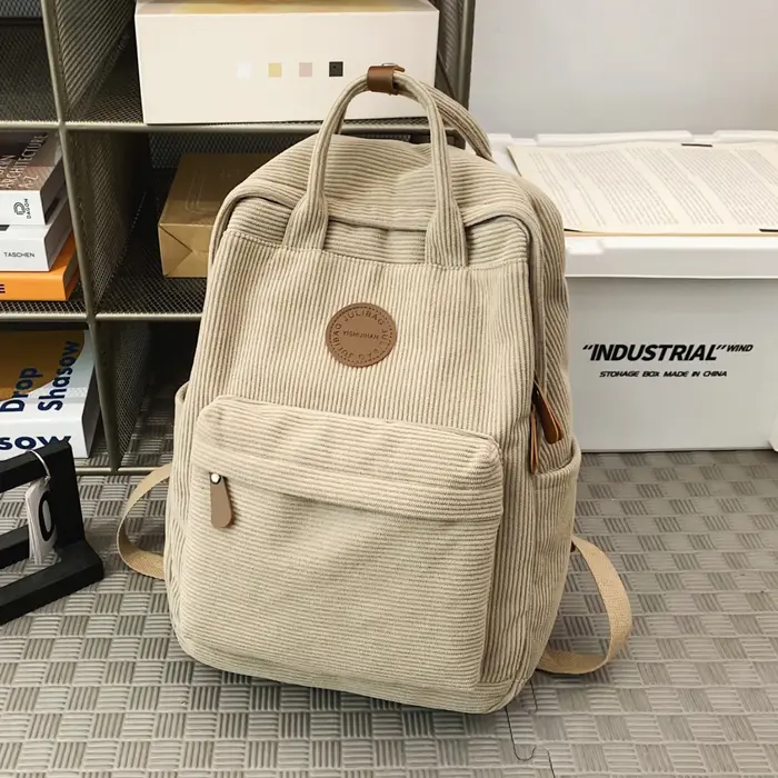 Cartable en velours côtelé étudiant du secondaire étudiant du secondaire Ins collège sac à dos autom
