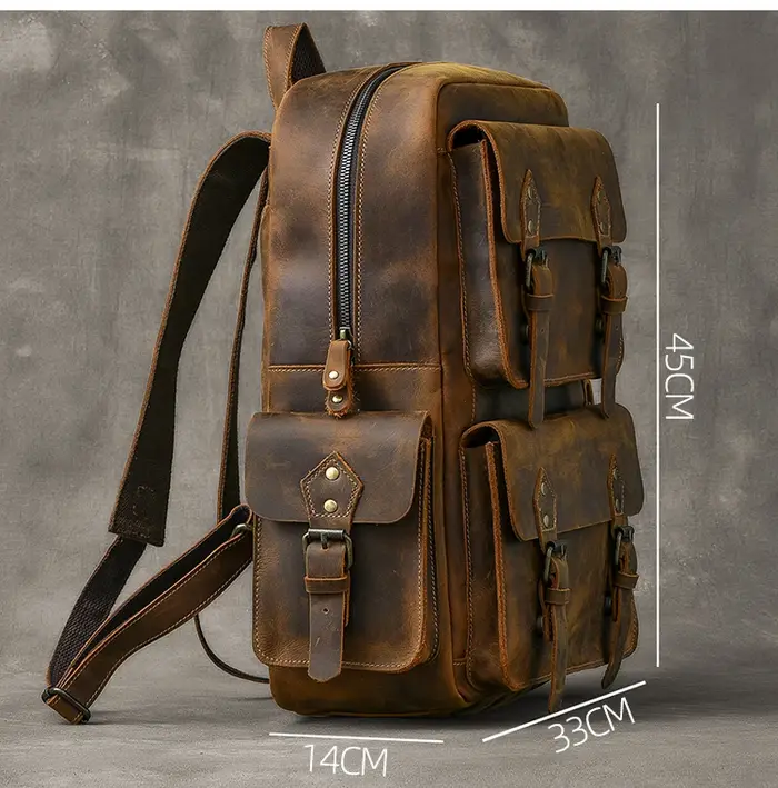 Vintage Crazy Horse sac à dos en cuir véritable hommes sac à dos en peau de vache randonnée sac à do