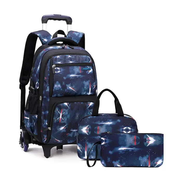 Avec boîte à déjeuner chariot sacs d'école sac à dos roulant pour garçons sac à roulettes bagage à main pour enfants