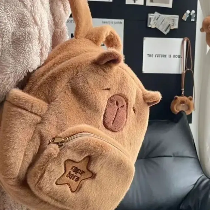 Kawaii Capybara sac à dos en peluche pour femmes polyvalent dessin animé drôle Capibala sac à bandoulière aLrge capacité sac fourre-tout