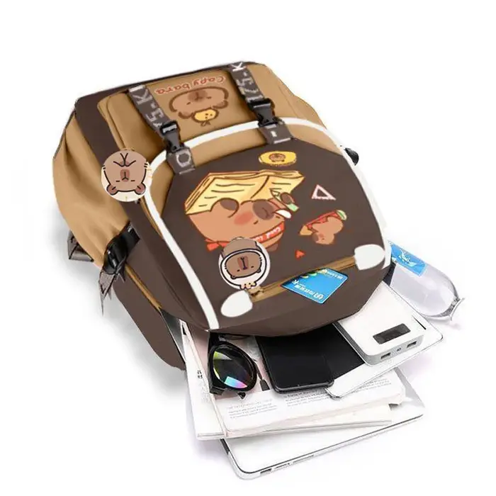 Kawaii Capybara élégant kaki enfant sac à dos sac d'école sac à dos décontracté adolescents garçon fille sac à bandoulière enfants cartable sac à dos ﻿