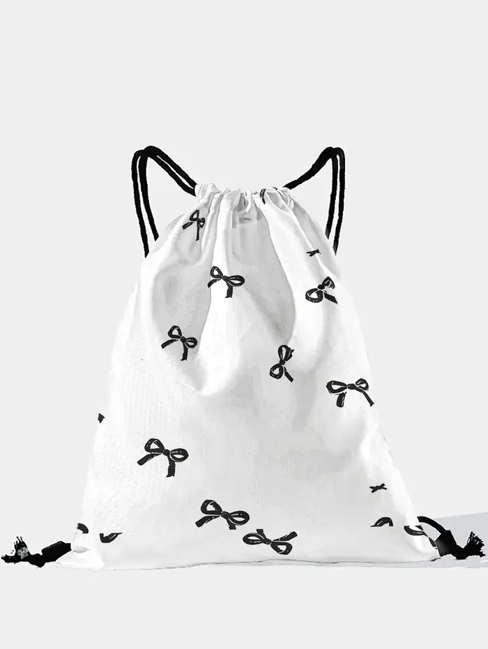 Sac à dos noir à cordon de serrage imprimé nœud papillon, sac de sport léger pour la salle de sport,