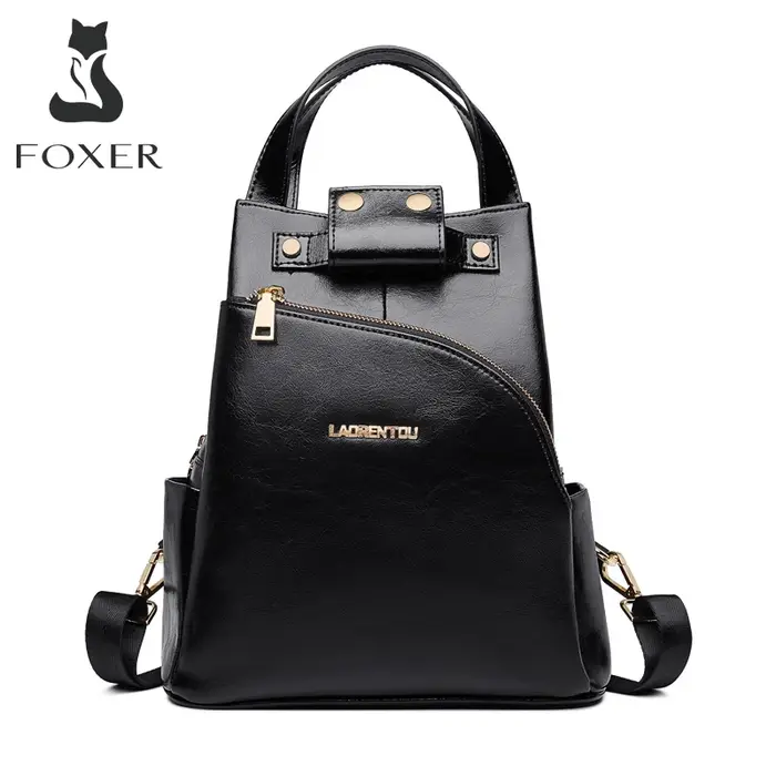 FOXER marque femmes Style sac à dos femme en cuir véritable + microfibre sac à dos fille sac d'école mode sac de voyage