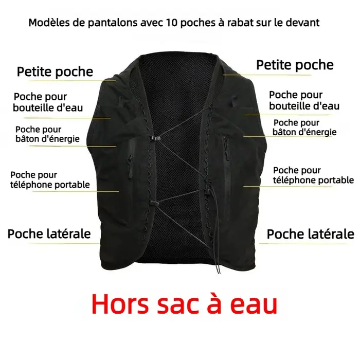 Gilet d'hydratation pour course à pied en plein air avec sac à dos grande capacité