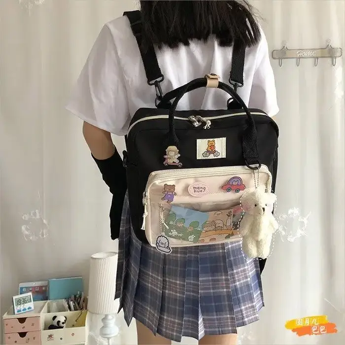 JIAERDI-Sac à Dos Kawaii Ita pour Adolescentes, Harejuku Preppy, Dessin Animé, Transparent, JK initi