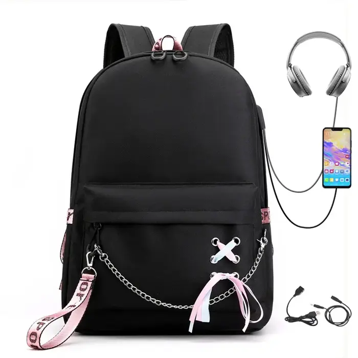 Sac à dos scolaire pour étudiants, tendance, sac à dos de voyage, chargeur USB, sac pour ordinateur