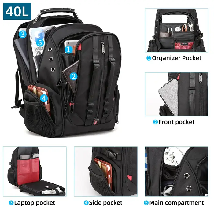 BANGE Big 40L sacs à dos pour hommes Oxford sac à dos étanche sac d'ordinateur d'affaires sac à dos de voyage sac d'école étudiant avec Port USB
