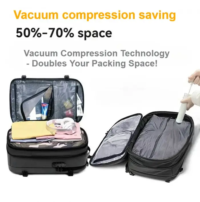 Sac à dos de voyage à compression sous vide 60L pour hommes – Sac pour ordinateur portable 17 pouces