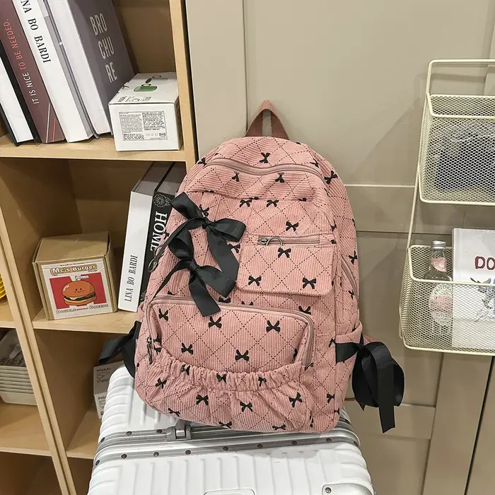 Sac à dos en velours côtelé pour le printemps et l'été, grande capacité, style universitaire, mignon