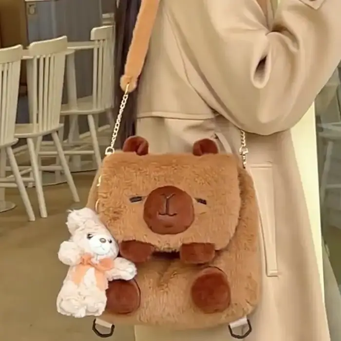 Dessin animé mignon grande capacité Kawaii Capybara en peluche sac à dos cartable étudiant femmes sac à bandoulière sac