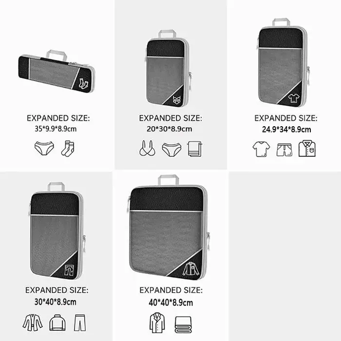 5 pièces organisateur de voyage sac ensemble vêtements Cubes de Compression pour avion