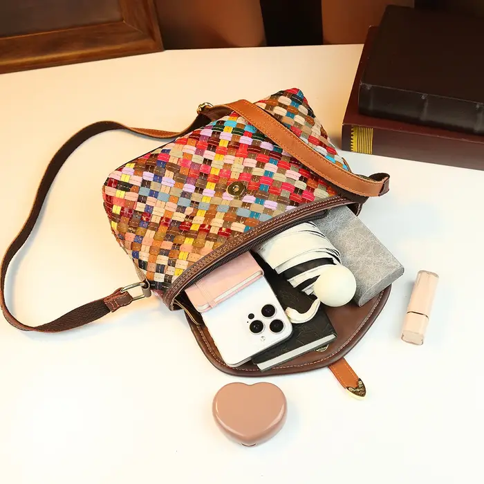 Sac bandoulière bohème en cuir véritable tissé à la main pour femme, style ethnique, sac à bandouliè