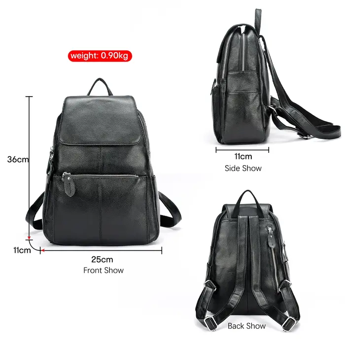 Zency – sac à dos gris en cuir véritable pour femmes, sac à dos de voyage de grande taille, sac d'éc
