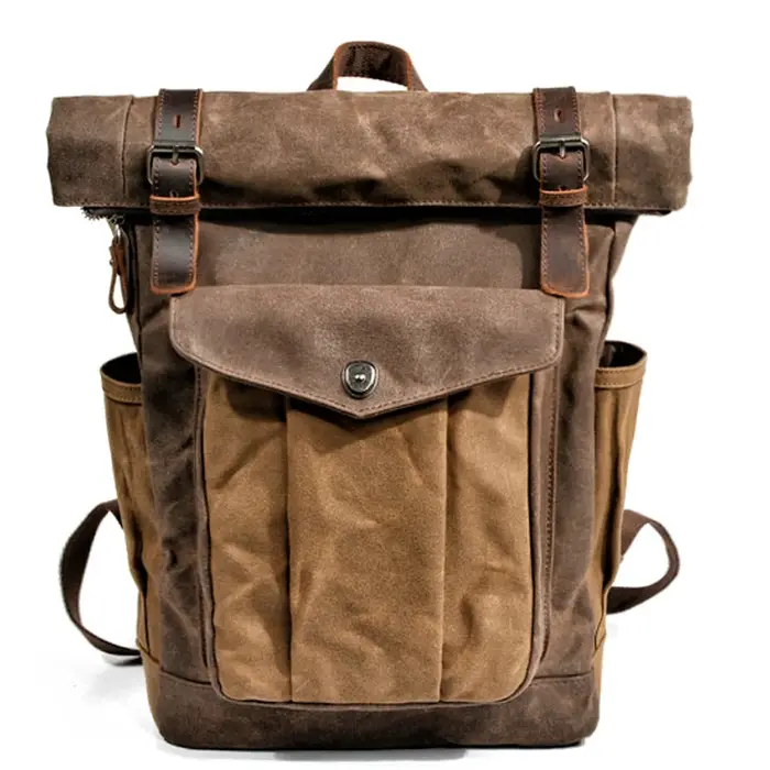 Sacs à dos en toile Vintage de luxe pour hommes, toile de cire d'huile, sac à dos de voyage en cuir,