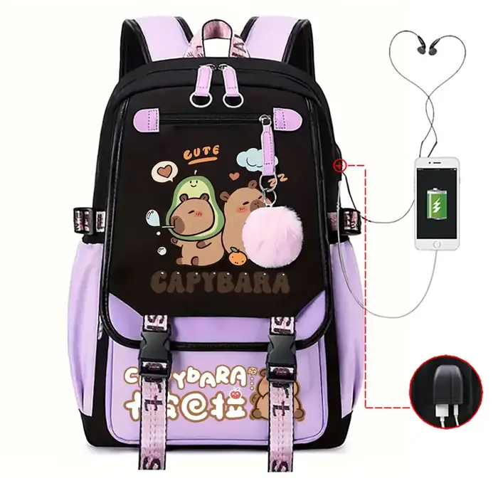 Capybara sac à dos pour femmes filles grande capacité USB sacs de charge enfants adolescent école sac à dos mignon