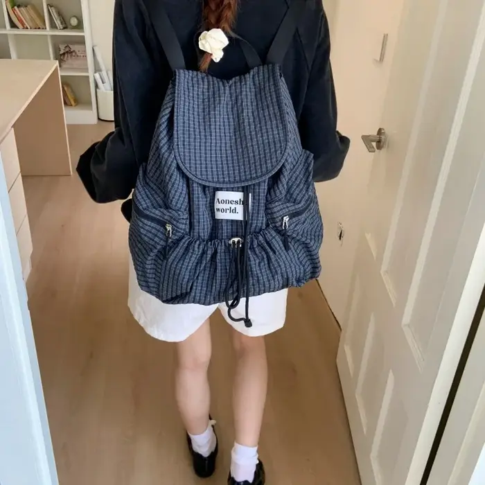 Sacs à dos décontractés en Nylon à carreaux, grande capacité, doux, de haute qualité, Style rétro classique, sacs d'école portables pour femmes, 2026