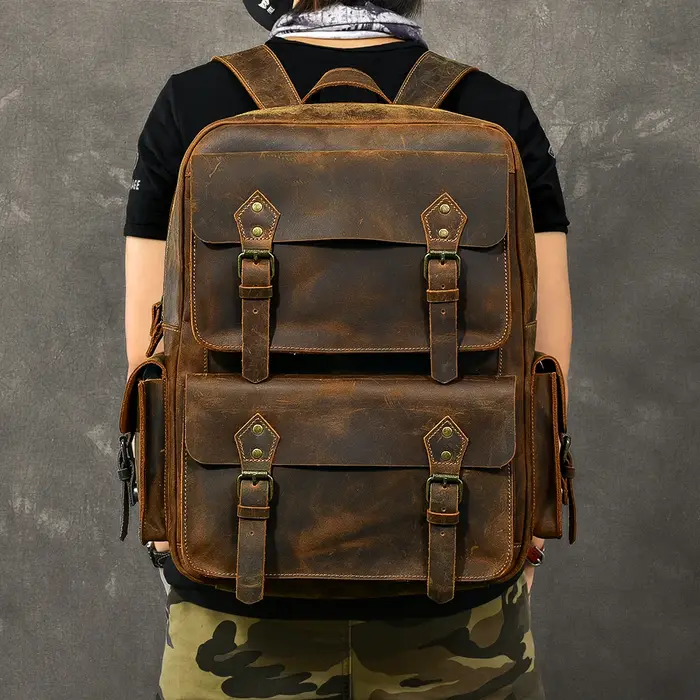 Vintage Crazy Horse sac à dos en cuir véritable hommes sac à dos en peau de vache randonnée sac à do