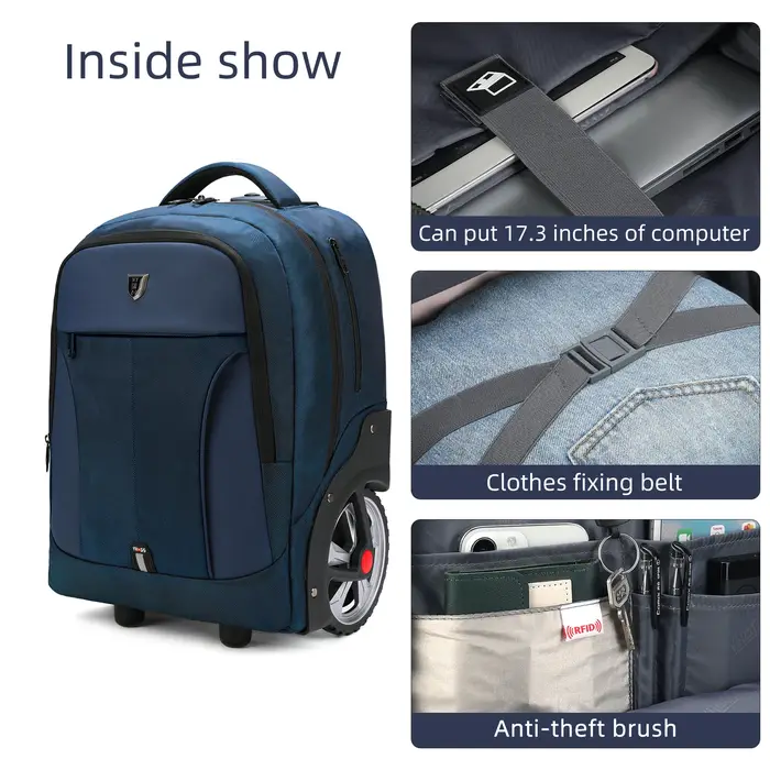 Sacs à dos de voyage à bagages roulants avec roues, sac à dos pour ordinateur portable d'affaires, b