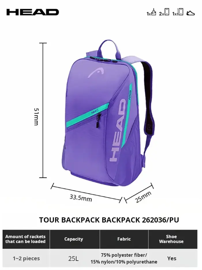 Sac à dos double épaule HEAD 2026, nouveau sac de raquette de tennis, lot de 2, sac de badminton pro