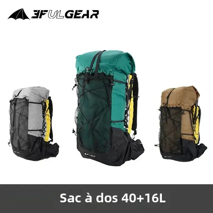 3F UL Gear Sac à dos de randonnée léger et étanche 40 + 16L Camping en plein air Voyage Escalade Trekking Sac à dos avec sangle réglable