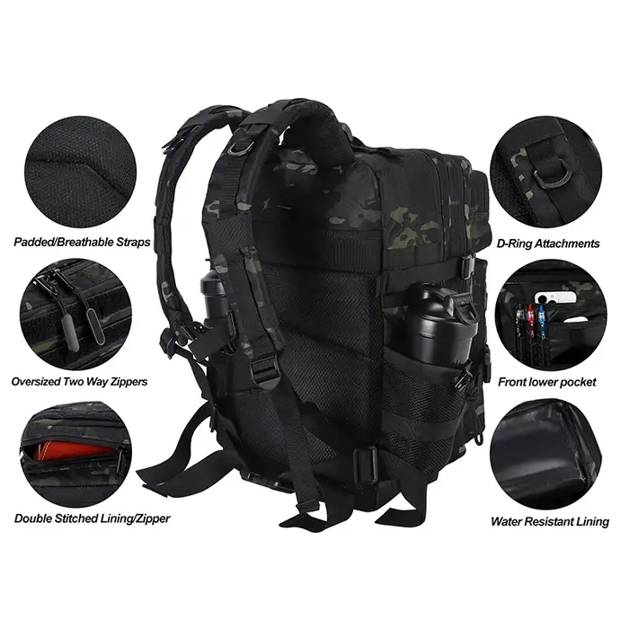 Sac à dos étanche CamSolomon Bug Out avec porte-bouteille pour homme