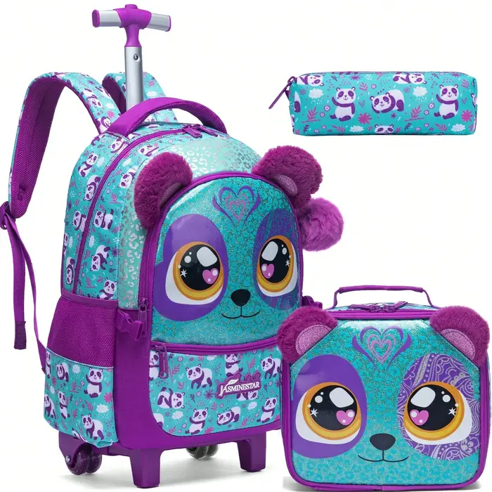 Sac à dos à roulettes pour filles, ensemble de sacs d'école à roulettes, valise de voyage pour élève
