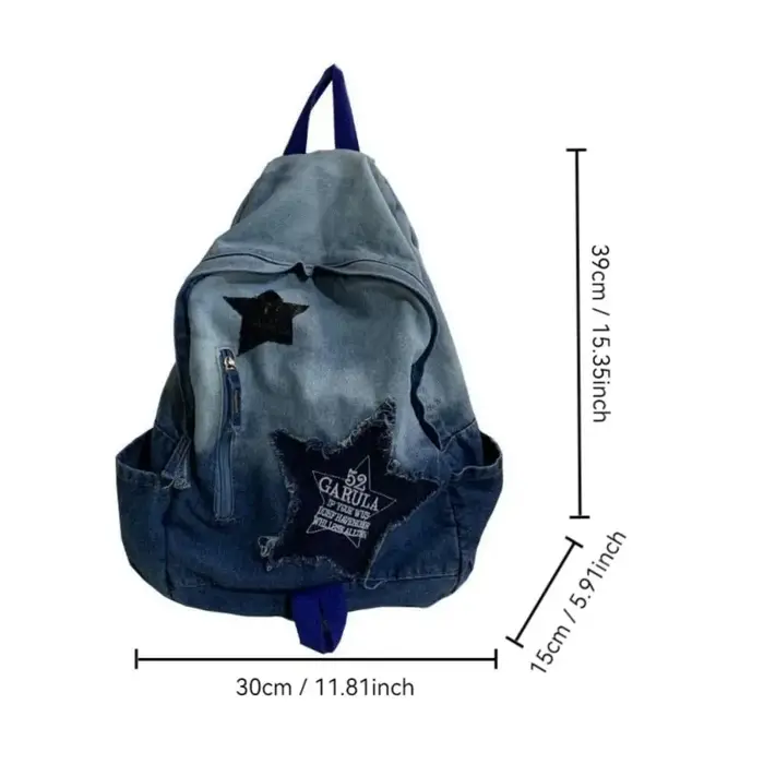 Sac à dos en denim à motif étoile pour étudiants et adultes
