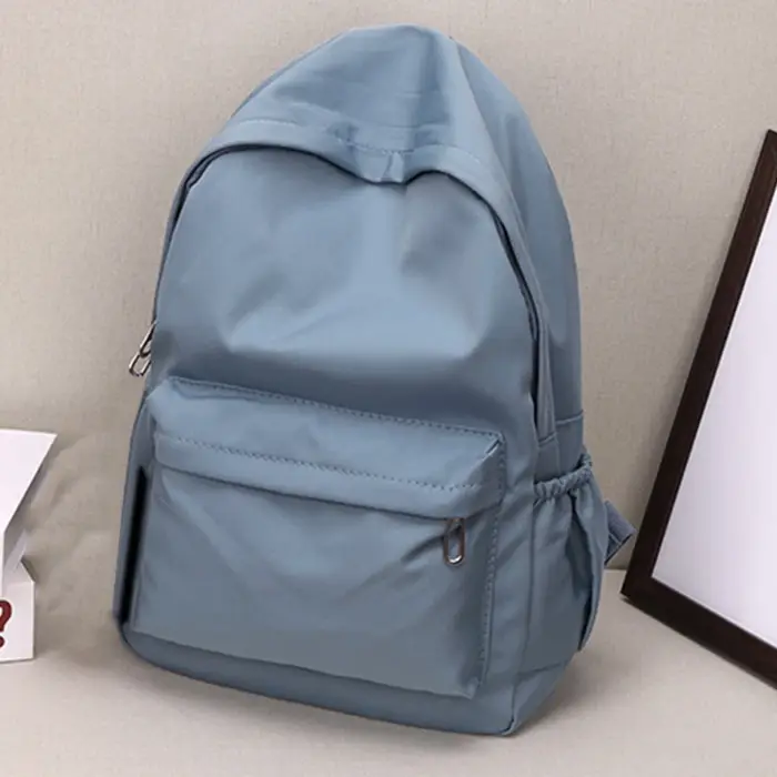 Femmes cartable étanche grande capacité école sac à dos lisse fermeture éclair couleur unie adolesce