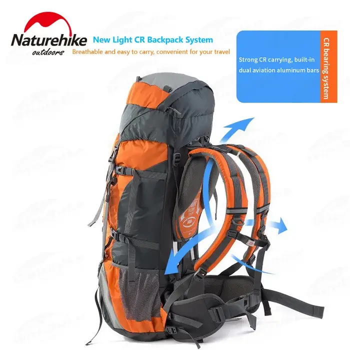Naturehike 70L + 5L sac à dos de randonnée étanche sac d'alpinisme en plein air sac à dos souple sac à dos de grande capacité avec housse de pluie