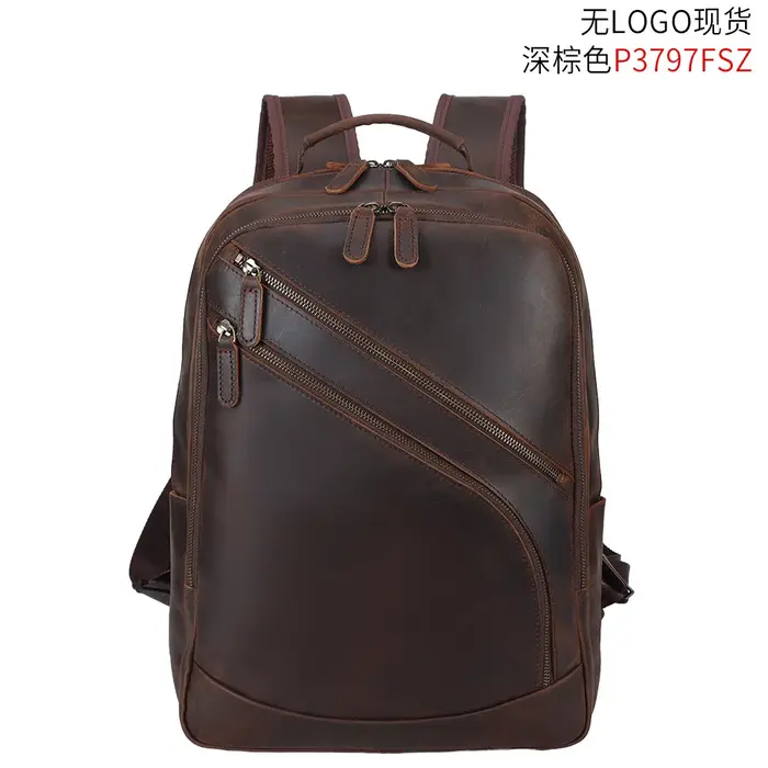 Sac à dos pour ordinateur portable en cuir véritable pour hommes de 15,6 pouces, sac d'affaires en c