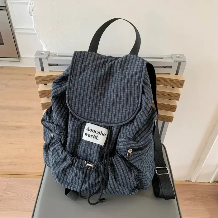 Sacs à dos décontractés en Nylon à carreaux, grande capacité, doux, de haute qualité, Style rétro classique, sacs d'école portables pour femmes, 2026