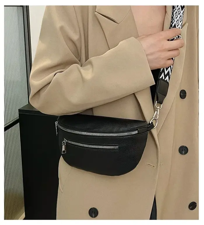 Sac multi-poches pour femmes, sac banane en cuir PU, sac de rue à large sangle, sac de poitrine, sac