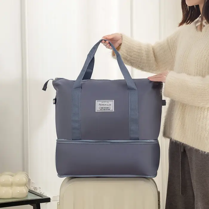 Sac de voyage double couche pliable et à la mode promotionnel ; Sac à main multifonctionnel organisa