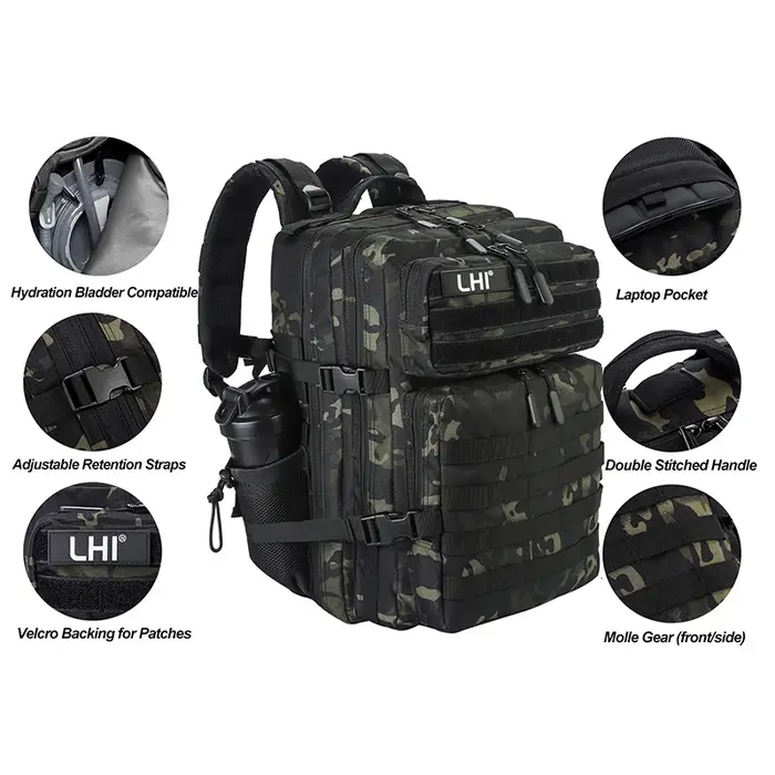 Sac à dos étanche CamSolomon Bug Out avec porte-bouteille pour homme
