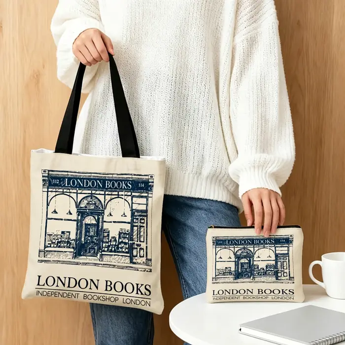 Sac fourre-tout chic et décontracté avec imprimé livres de Londres