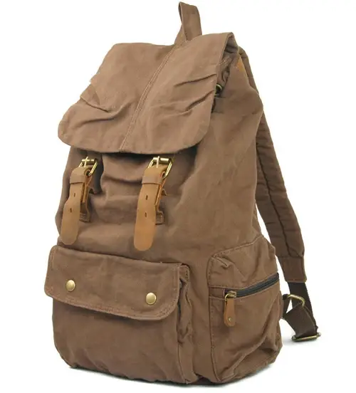 Sac à dos militaire en cuir vintage pour hommes et femmes, sac d'école en toile, sac à dos avec cord