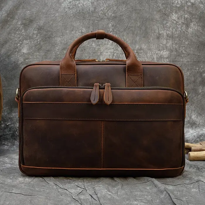 Porte-documents rétro pour ordinateur portable, sacs à main en cuir véritable, sac d'affaires décont